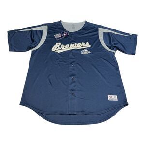 True Fan Milwaukee Brewers Jersey Men's Size‎ XL Navy Blue Blank MLB Baseball
